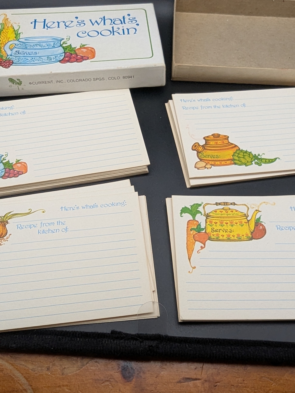 MCM "Here's What's Cookin'" Recipe Cards Blue & Green Accents